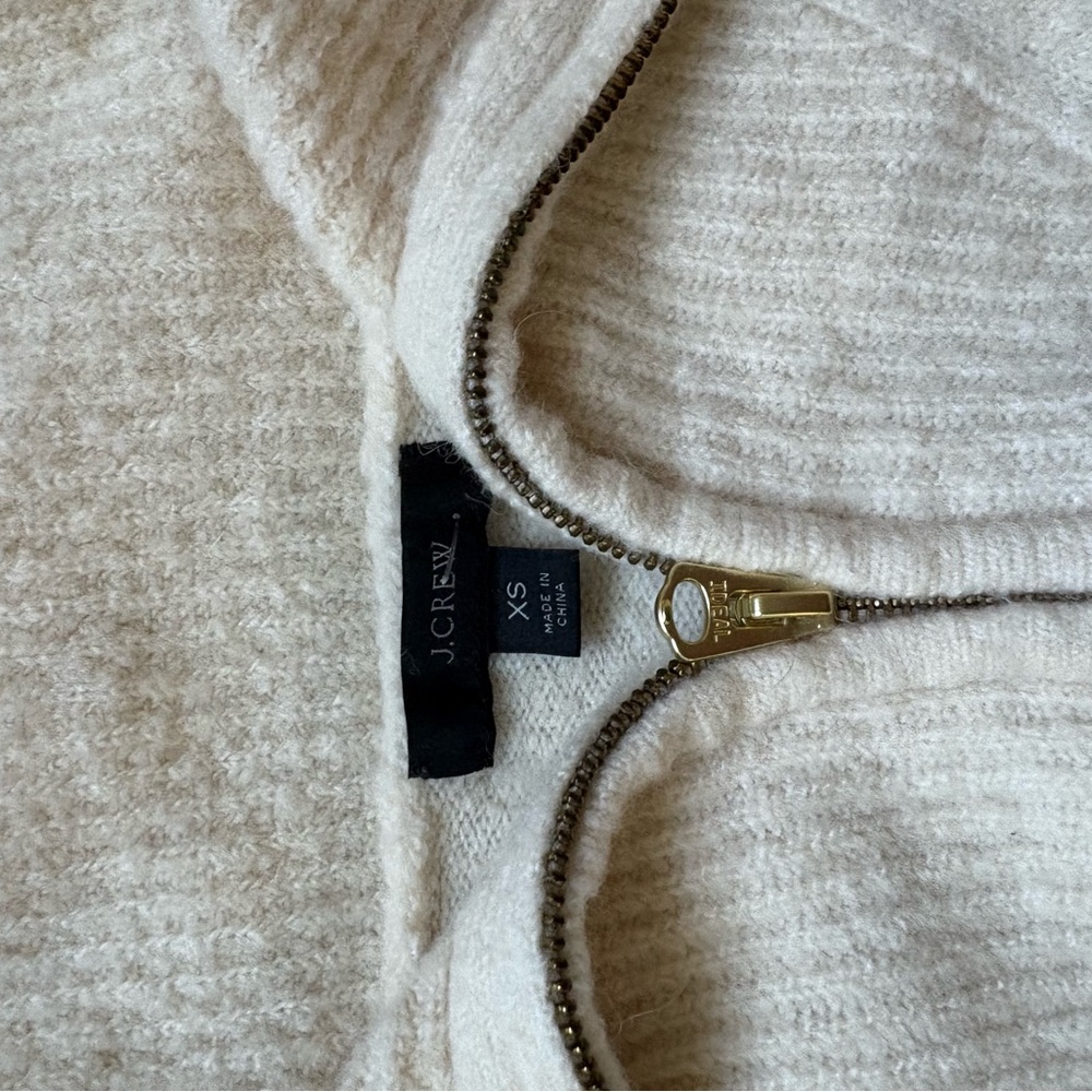 J. Crew Merino Wool Cream Quarter Zip Sweater - Picture 3 of 8